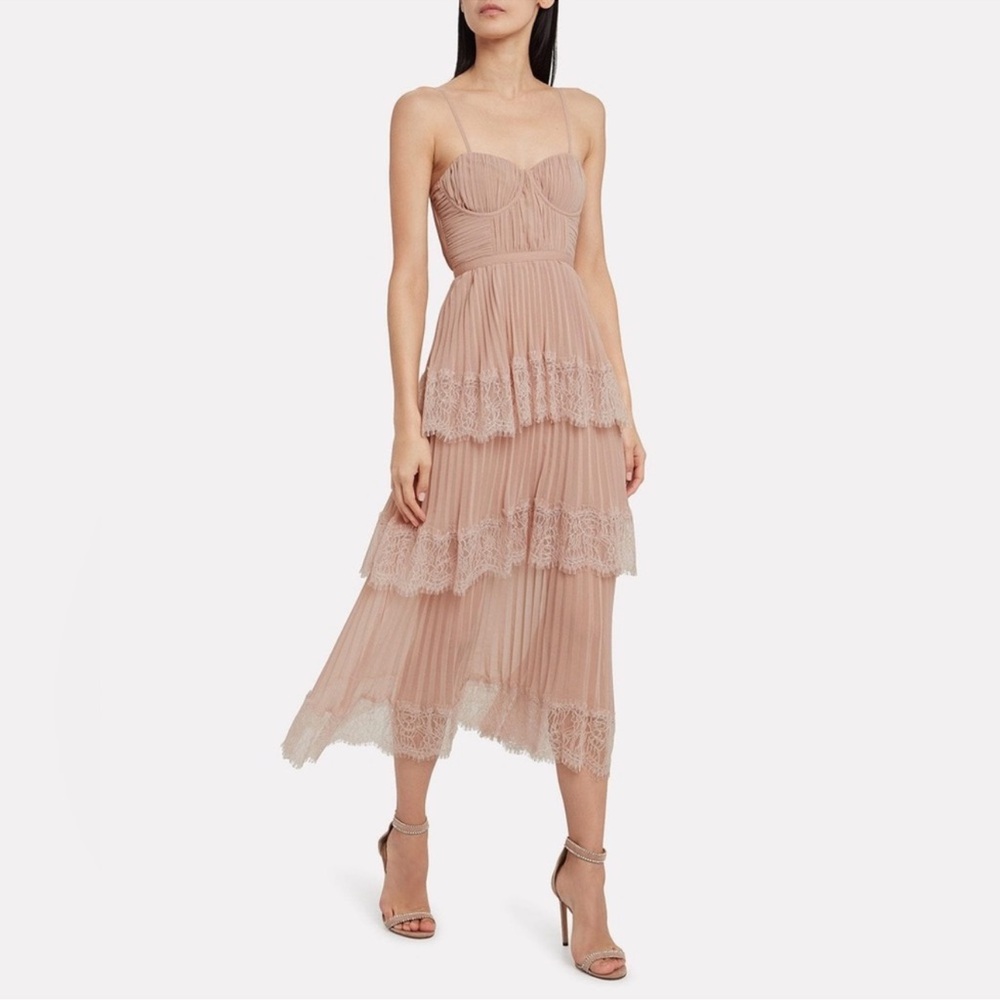 NWT Self-Portrait Chiffon Cape Lace Trimmed Tiered Midi Dress